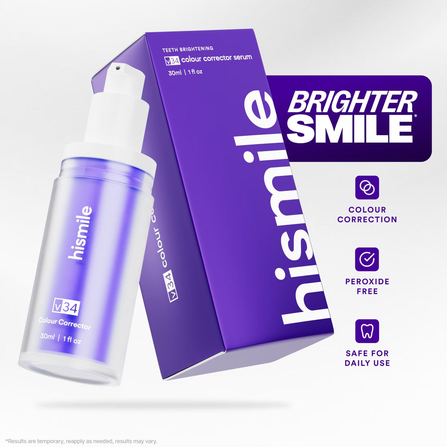 Hismile V34 Colour Corrector, Tooth Stain Concealer, Teeth Whitening Booster, Purple Toothpaste, Color Correcting Technology, V34, Tooth Colour Corrector